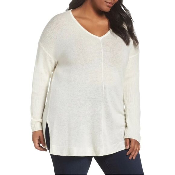NWT Sejour Easy V-Neck Wool Cashmere Blend Pullover in Ivory Women’s Size 1X NEW - Picture 1 of 13
